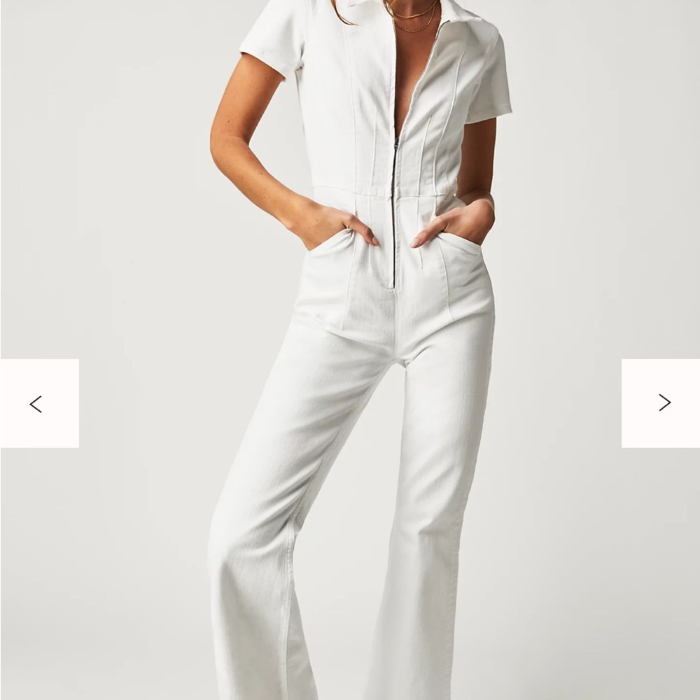 Free People We The Free White Denim Jumpsuit NWOT size large